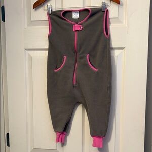 Gray and Pink Sleeveless Fleece One-Piece Kids Bodysuit